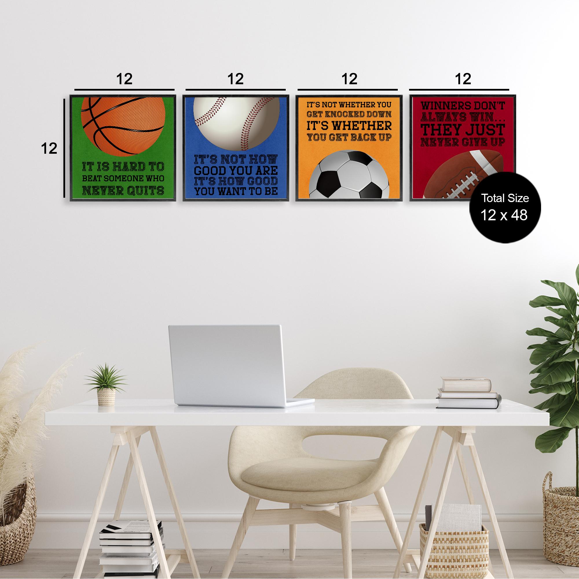 Motivational Sports Determination 4 Piece Black Framed Giclee Art Set, design by Marcus Prime
