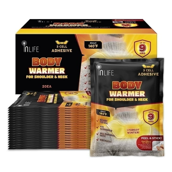 InLife Warmer for Shoulder & Neck and Body with Adhesive, Air-Activated, Consistently Long Last for 9 Hours, 20 Packs