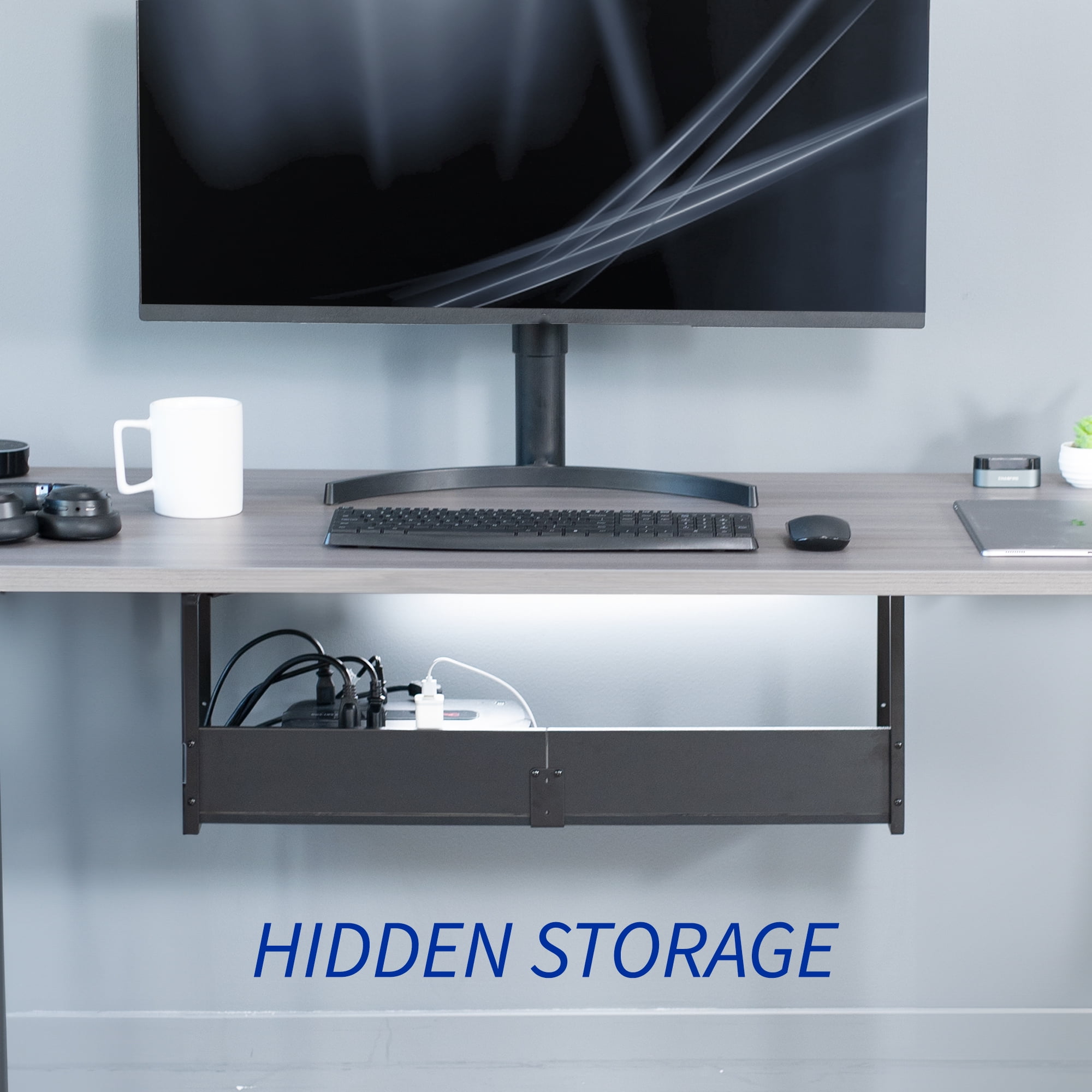 VIVO Black 30" Under Desk Shelf Storage Organizer System