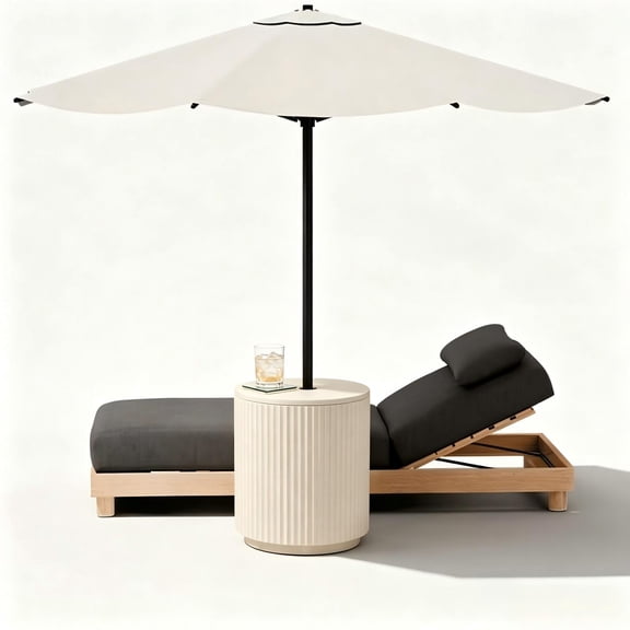 Chiccushion Umbrella Side Table, Patio Umbrella Base with 1.5 inch Hole, Fade & Scratch Resistant Lounger Table for Outdoor, Pool, Picnic, Beige