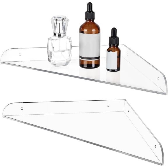 2 Sets Clear Acrylic Corner Mounting Shelf with Anchor Plug Iron Screw Corner Shelve for Kitchen Room Living Room Bathroom Home Office