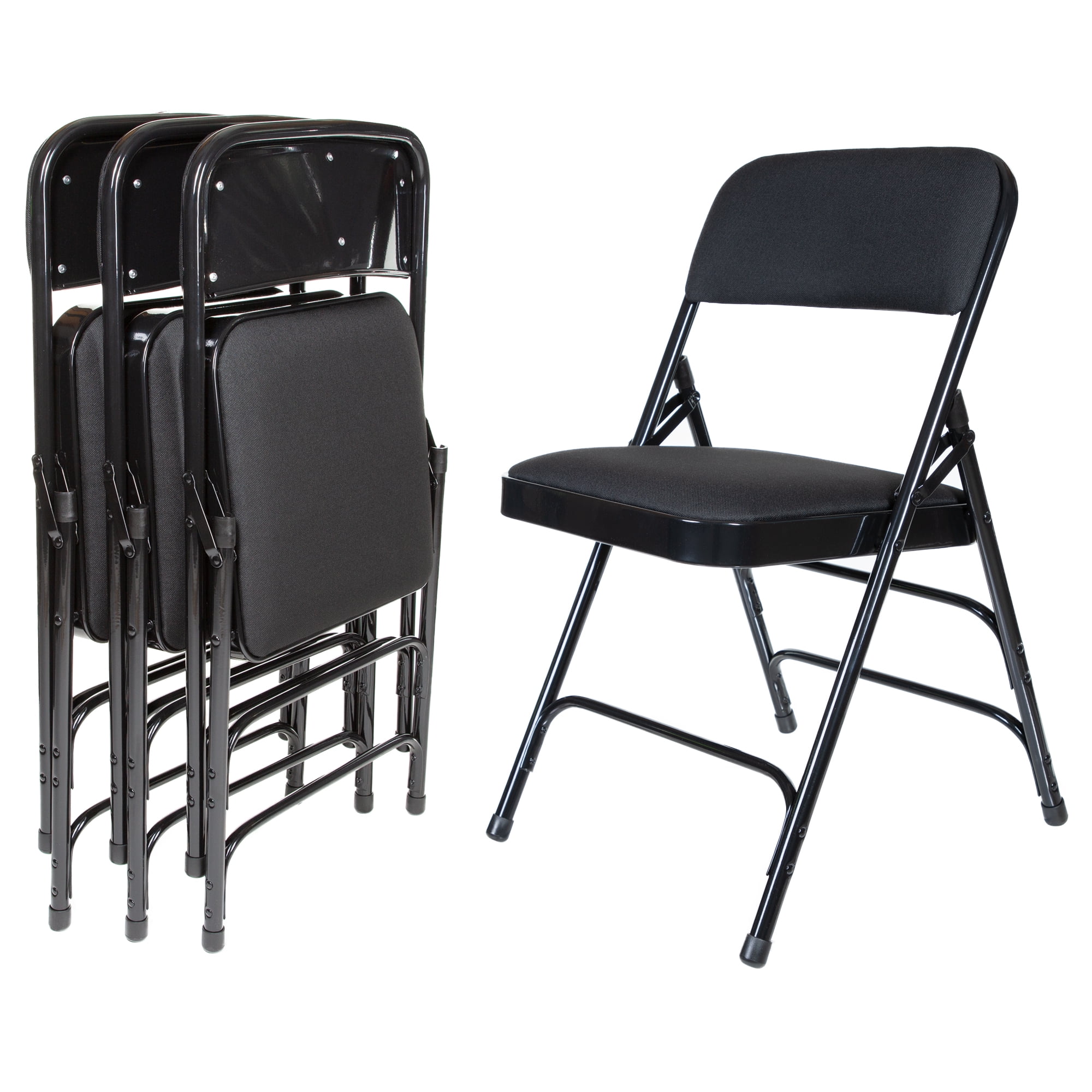 Hampden Furnishings Bernadine Collection Fabric Triple Brace Folding Chair, Black, Pack of 4