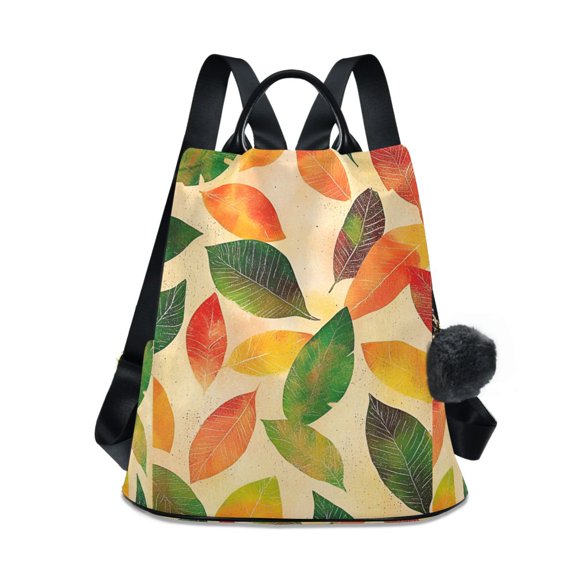 FORMRS Women's Travel Backpack Purse Anti-Theft Hidden Pockets Casual Shoulder Bag, Green Retro Autumn Leaves