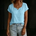 thumbnail image 4 of cocolona Linen Tops for Women Summer Solid Color V Neck Short Sleeve Shirts Dressy Casual Blouses, 4 of 6