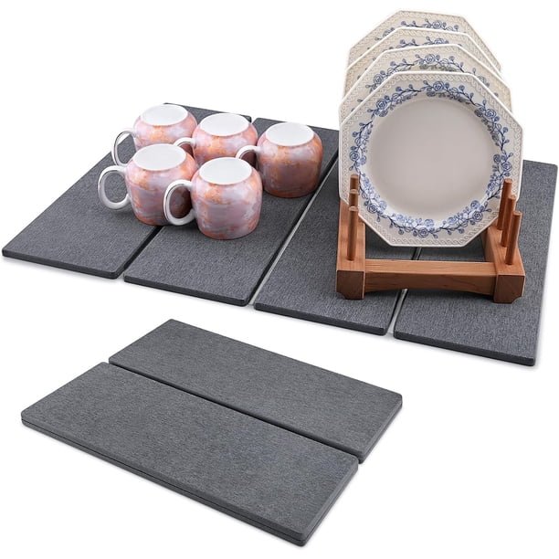 Tapete de piedra para secar platos en la encimera de la cocina, plegable, de tierra de diatomeas, grande, gris, 59,5 x 38 cm