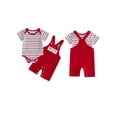 thumbnail image 2 of Loicainy Baby Toddler Boy Girl 4th of July Overalls Outfit 3 6 12 18 Months Patriotic Short Sleeve Striped Romper with Flag Embroidery Pants 2Pcs Clothes Set, 2 of 9