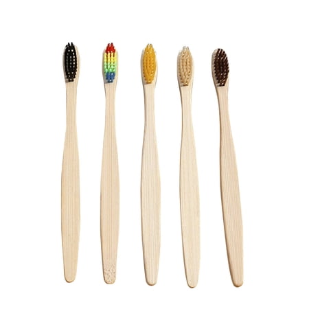 Anself 5PcsSet Natural Bamboo Toothbrushes Soft Bristles Bamboo Handle for Home Hotel Travel Use