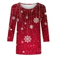 thumbnail image 4 of DailyTrove Women's Christmas 3/4 Sleeve Top, White Snowflake & Ornament Print, Elegant Fit, Breathable Fabric, Holiday Fun & Daily Wear, 4 of 6