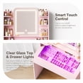 thumbnail image 3 of ICEELF Small Vanity Desk for Girls with Tempered Glass Top, Smart RGB Drawer, APP & Remote, 6000+ Colors, Music Sync, Timer, 3-Color LED Mirror, 5 Shelves, Pink, 3 of 10