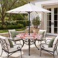 thumbnail image 2 of Round Outdoor Tablecloth with Umbrella Hole and Zipper, Tropical Leaves Tablecloth with Elastic Waterproof, Modern Boho Botanical Foliage Retro Red Patio Table Covers for 45" - 54" Pool Tables, 2 of 9
