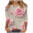 thumbnail image 2 of JTZGDY Floral Tops for Women Dressy Casual 3/4 Length Sleeve Crewneck Basic Tees Retro Print Summer Graphic Tunic Blouse Business Work T-Shirts for Leggings Multicolor#14 XXL, 2 of 6