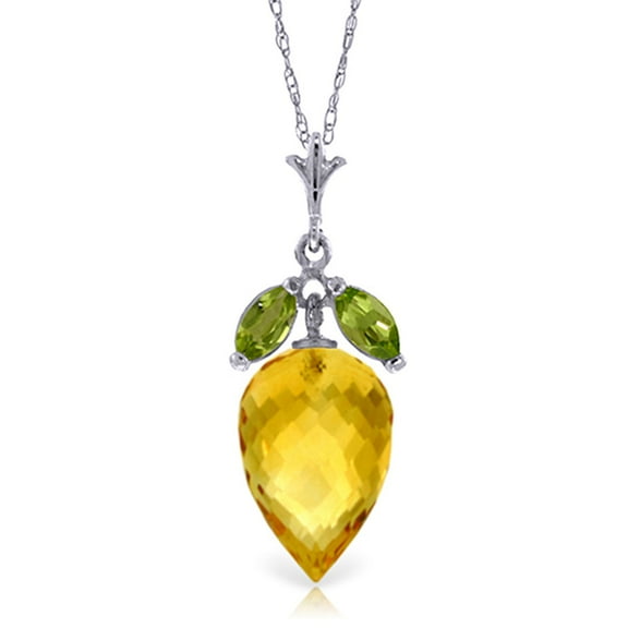 Galaxy Gold GG 14K White Gold Natural Peridots and Pointy Citrine Briolette Drop Necklace - August Birthstone - Warmth & Prosperity - 16" to 24" - Fine Jewelry for Women