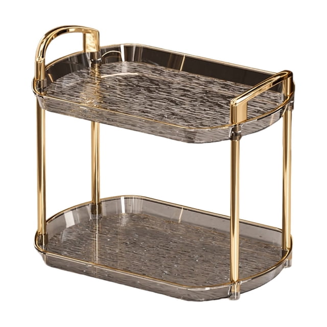 Estante de almacenamiento de plástico transparente de 2 niveles para baño, cocina, organizador de cosméticos, expositor de tazas de escritorio para decoración de artículos de tocador.
