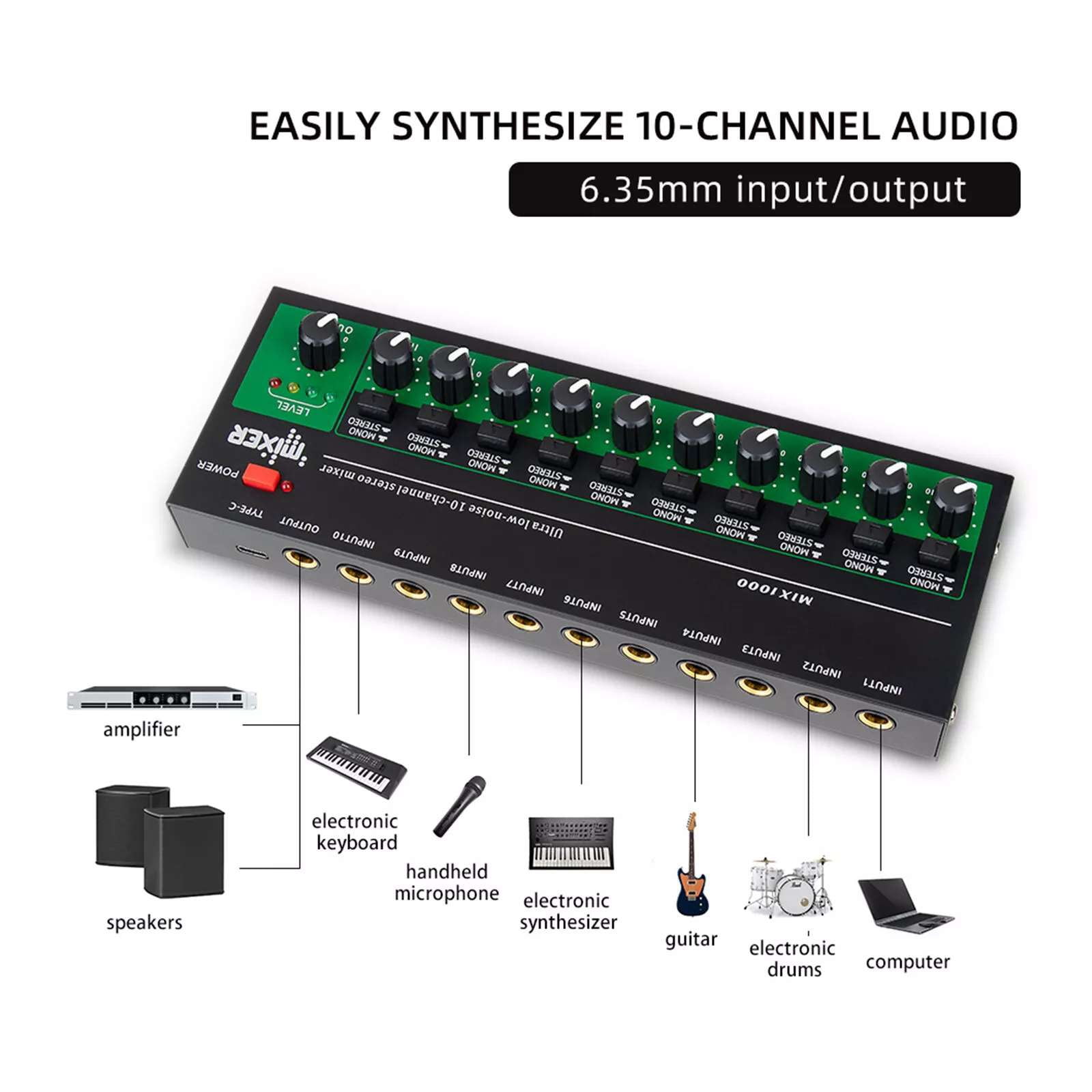Precision Sound Mixer for Detailed Audio Adjustment Independent Control Knobs & Low Noise Chip