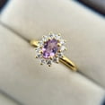 thumbnail image 3 of 10k Yellow Gold Plated Pink Sapphire Engagement Ring with Moissanite Halo – Vintage Style Women’s Anniversary Gift Jewelry, 3 of 5