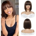 thumbnail image 1 of Pelucas de cabello humano Bob corto con flequillo 10 pulgadas Ombre Brown Ninguno Pelucas delanteras de encaje Peluca de pelo lacio brasileño para mujeres negras Sincero Electrónica, 1 of 5