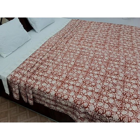 A And E Textiles House Kantha Bedcover Bedding Quilt Hand Block Floral Design Handblock Floral Print Kantha Throw Quilt Light Weight Block Print Quilted