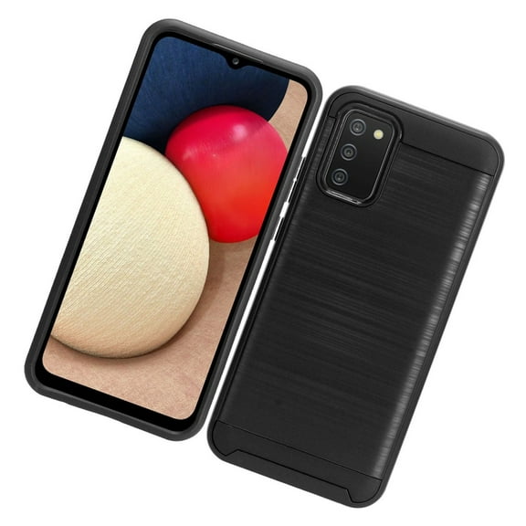 Case for Samsung Galaxy A02S Brushed Texture Slim Hybrid Shockproof Dual Layer PC & Soft TPU Armor Rugged Protective Cover for Galaxy A02s by Xcell - Black