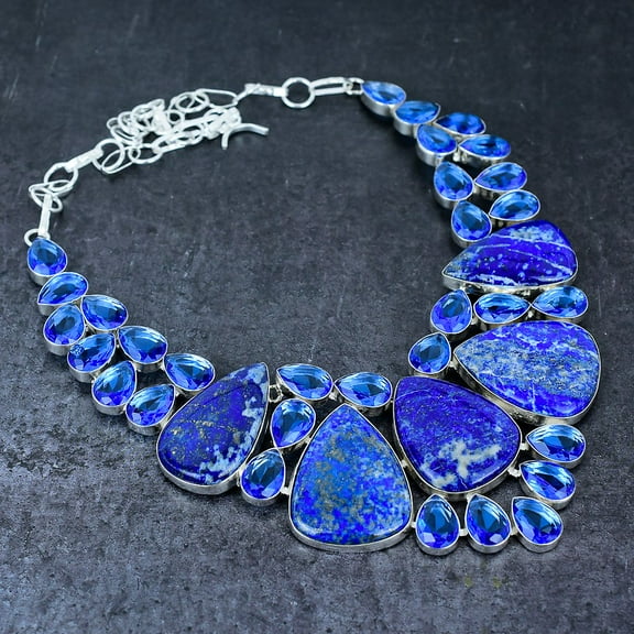Natural Lapis Lazuli, Tanzanite 925 Sterling Silver Jewelry Necklace 18"