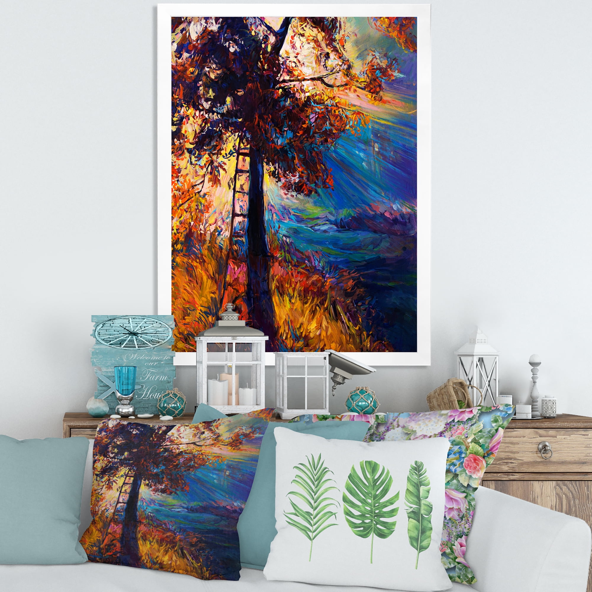 Designart 'Silhouette Of Autumn Tree In The Sunset Glow' Traditional Framed Art Print