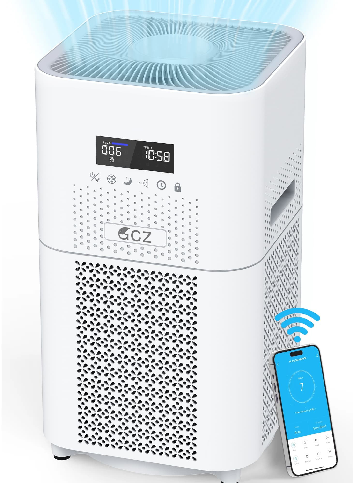 Airfire Air Purifier for Home Large Rooms, up to 2500 Sq. ft Smart WiFi Air Cleaner, Air Purifiers for Allergies and Asthma, H13 True HEPA Filter for Pet Hair, Allergens, Smokers, Odors, Dust, Pollen