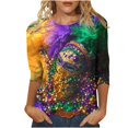 thumbnail image 3 of QATAINLAV 2024 Blouse Mardi Gras Tops for Women Daily Tshirt 3/4 Sleeve Blouse Mask Print Top Carnival Costume O Neck Casual Shirt Multicolor S, 3 of 6