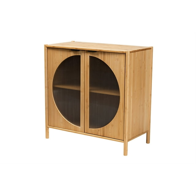 Baxton Studio Naresh Mid-Century Modern Transitional Natural Brown Bamboo Wood 2-Door Storage Cabinet