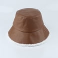 thumbnail image 6 of CoCopeaunts Bucket Hat for Women Autumn Winter Faux Leather Lambswool Fleece Warm Basin Hat Fashion Two Side Wear Fisherman Hat, 6 of 8