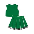 thumbnail image 4 of iEFiEL Kids Girls 2Pcs Sports Dance Suit Cheerleader Costume V Neck Sleeveless Cheers Print Vest with Pleated Skirt Set A Green 14, 4 of 5