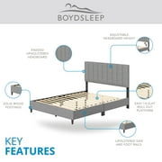 Boyd Sleep Leah Gray Linen Full Size Fully Upholstered Platform Bed Frame with Adjustable Headboard
