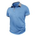 thumbnail image 7 of Domzest Mens Contrast Collar Polo Shirt Short Sleeve Button Up Golf Top with Placket Chest Pocket Light Blue XL, 7 of 7