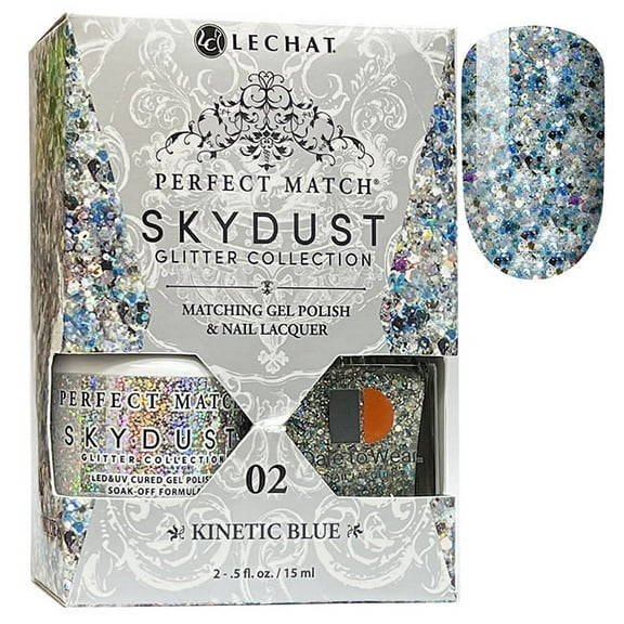 LeChat Perfect Match Sky Dust Glitter Gel Polish   Nail Lacquer Kinetic Blue - 5 oz