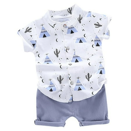 

Summer Infant Newborn Toddler Baby Boys 2Pcs Clothes Set Short Sleeve Cactus Floral Print Button shirt Tops +Shorts Costume suit
