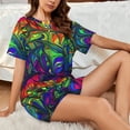 thumbnail image 4 of Pofeuu Pride Rainbow Print Women's Pajama Set Short/Shorts Soft Button PJs Elastic Drawstring Waist Sleepwear-Large, 4 of 6