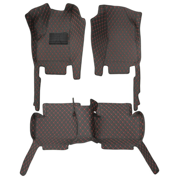 leadwolf Carpeted Car Floor Mats for Car for Infiniti QX50 2019-Present QX55 J55 5 Seats Carpet Protection All Weather PU leather 1st and 33nd Row Black Red 3pc