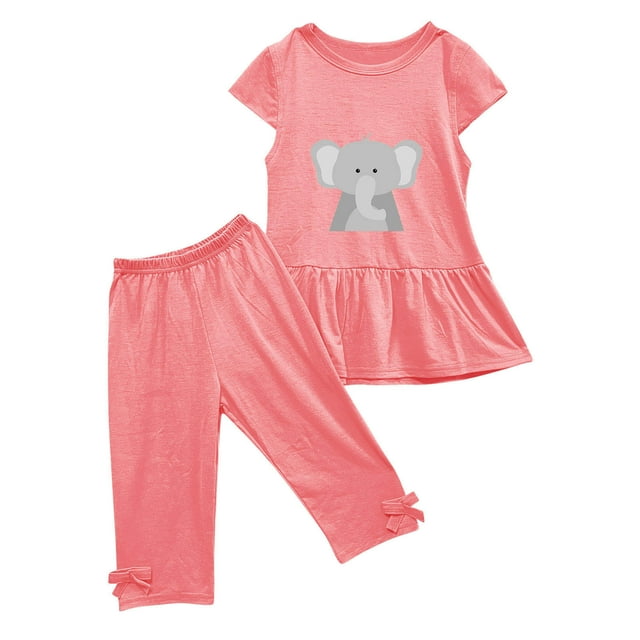 Birdeem Chemises pour Filles Été Col Rond Petit Imprimé Manches Courtes Manches Volantes Taille Élastique Pantalon Court Ensemble Deux Pièces