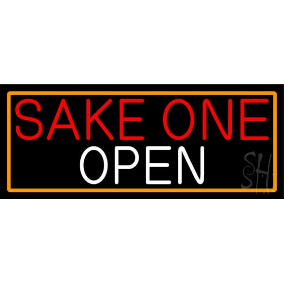 Sake One Open With Orange Border LED Neon Sign 10 x 24 - inches, Clear Edge Cut Acrylic Backing, with Dimmer - Bright and Premium built indoor LED Neon Sign for Bar decor.