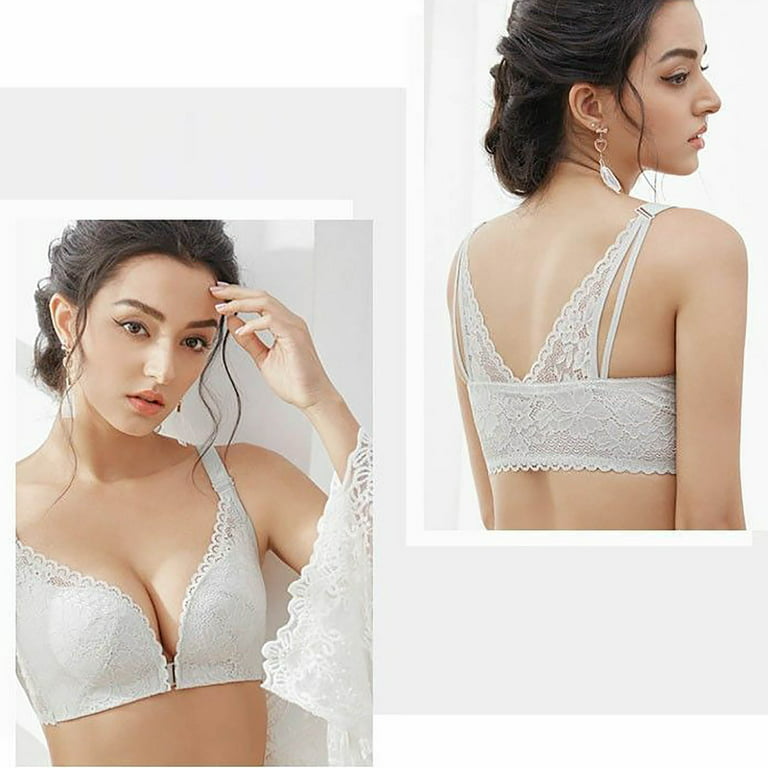 GATXVG Front Closure Double Support Wireless Bra, Lace Bra with  Stay-in-Place Straps, Full-Coverage Wire-Free Lightly Lined Comfort  Bralette for