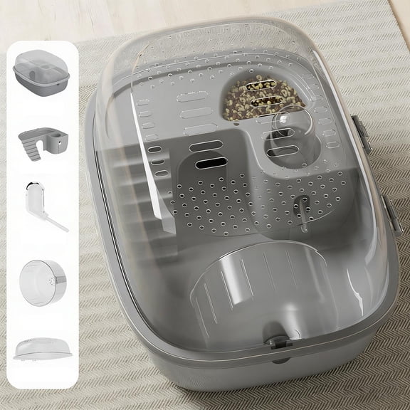 Hamster Habitat Cage Set 12.2x9.25x6.3 Inch Transparent Pet Rat Cage with Quiet Running Wheel Kettle and Climbing Scaffold 5 in 1 Mouse Habitat Kit for Gerbils Small Pets(Gray)