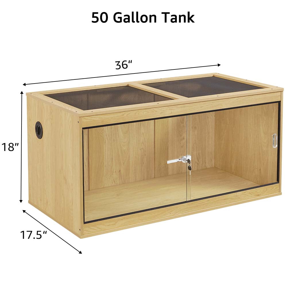 Unipaws 50 Gallon Reptile Tank, Front Opening Reptile Enclosure Terrarium with Sliding Doors, Top Ventilation, Stackable Natural Cage for Lizards and Snakes, Natural