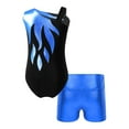 thumbnail image 2 of CHICTRY Kids Girls Sparkly Metallic Athletic Dance Outfit Asymmetric Shoulder Leotard with Shorts Set Skating Dance Outfit Royal Blue 14, 2 of 7