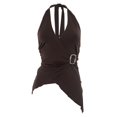 thumbnail image 2 of Halter Tops for Women V Neck Tie Halter Backless Top Sleeveless Wrap Top Ruffle Asymmetrical Halter Tops Brown S, 2 of 9