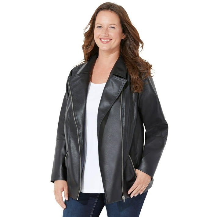 Catherines Women's Plus Size Faux Leather Moto Jacket - Walmart.com