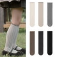 thumbnail image 4 of ZACPNCV Girls Knee-Highs Socks Solid Color Cotton Retro Cable Knit Comfort School Uniform Spring Fall Socks Brown Free Size, 4 of 4
