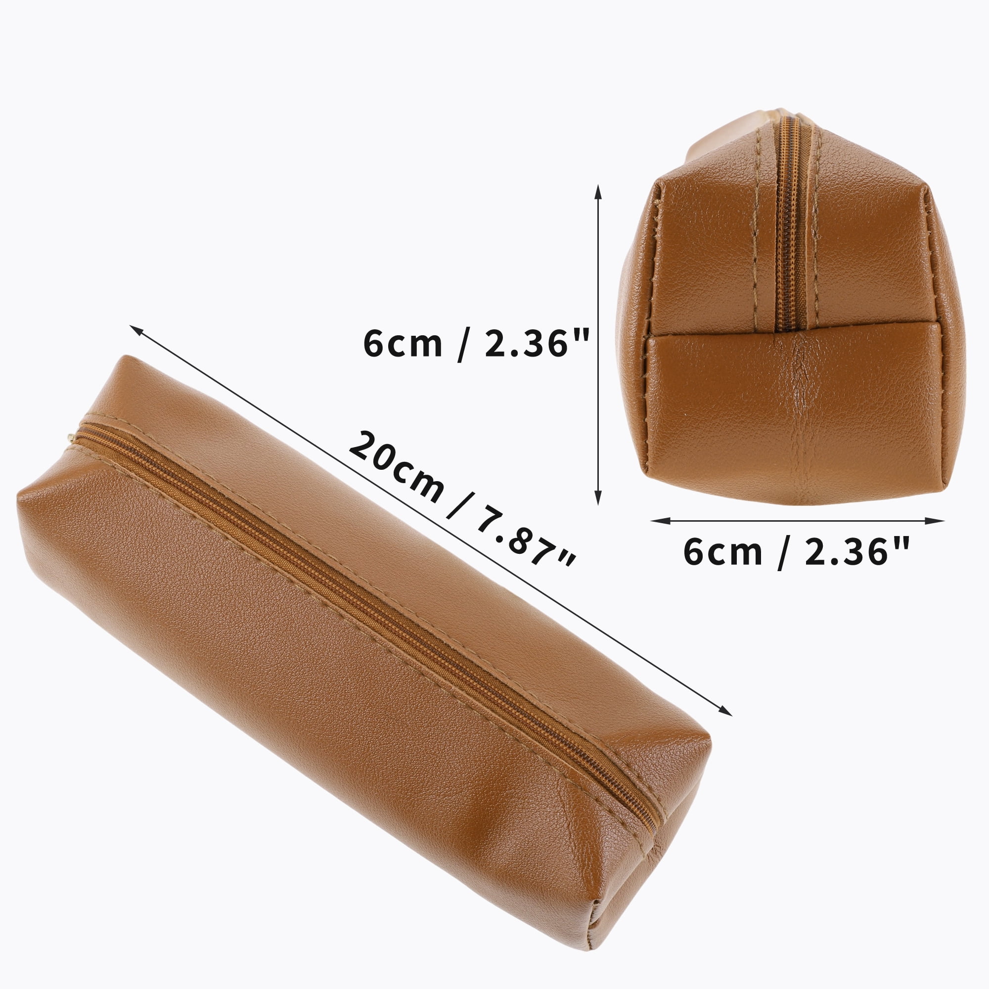 Unique Bargains Portable Stationery Bag Zipper Pencil Case Brown 7.9"x2.4"x2.4"