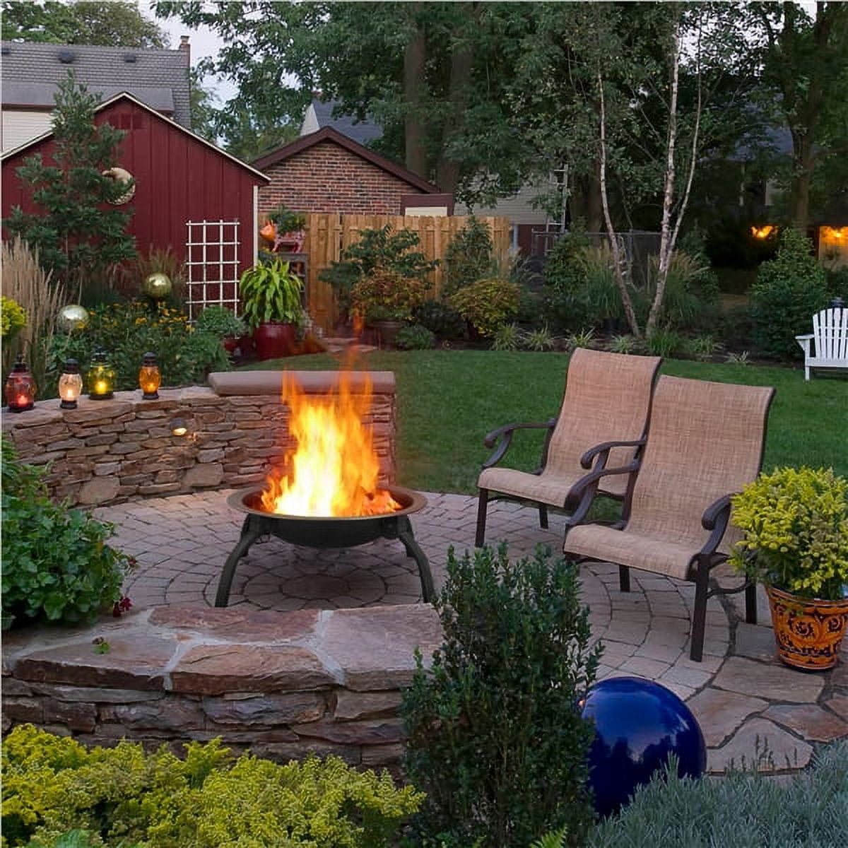 Renwick Round Iron Fire Pit for Bonfire Camping BBQ, Black