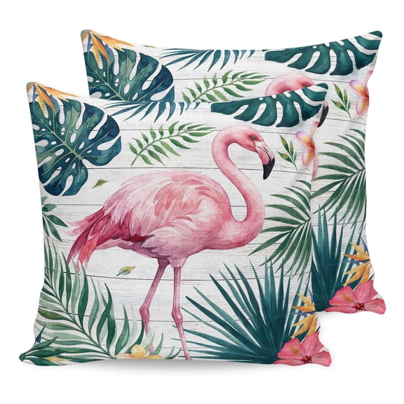 Pillow Covers 20x20 Set of 2, Flamingo Throw Pillow Covers Decorative Couch Cushion Cover, Vintage Summer Palm Leaves Tropical Botanical Microfiber Soft Square Pillowcases for Bedroom Living Room