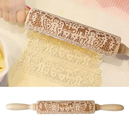 

Travelwant Paisley Embossed Rolling Pins for Baking Cookies Floral Transfer Wooden Embossing Rolling Pin Beech Laser Cut Engraved 3D Dough Roller Christmas