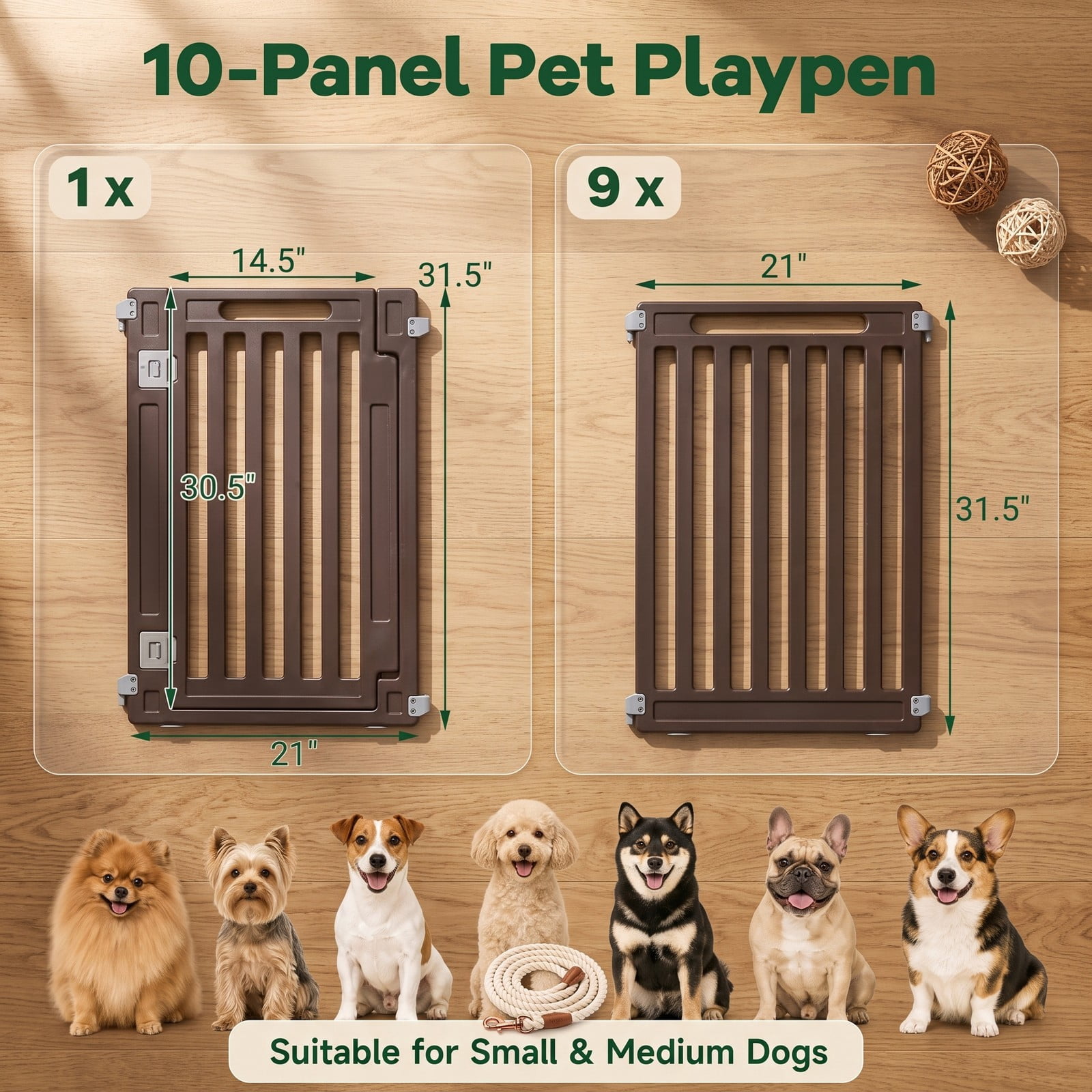 ALPULON 31.5 Inch Indoor Outdoor Dog Playpen with 10 Panels, Portable HDPE Pet Fence Exercise Pen with Walk-Through Door for Small Medium Dogs Puppies Rabbits, Black