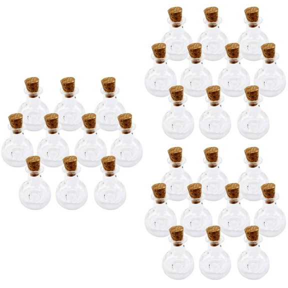 30 pcs  Winebottle Shape Mini Glass Bottles Jars with Cork Wish Note Craft Bottle (Clear)